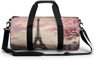 Romantic Paris Tower Gym Bag Small Travel Duffle Bag with Compartment Carry On Weekender Bag for Women Men