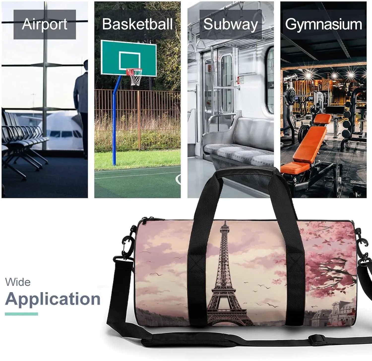 Romantic Paris Tower Gym Bag Small Travel Duffle Bag with Compartment Carry On Weekender Bag for Women Men