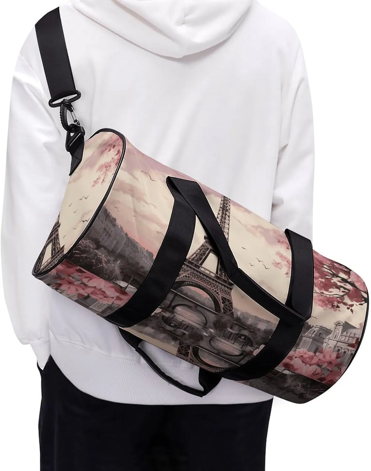 Romantic Paris Tower Gym Bag Small Travel Duffle Bag with Compartment Carry On Weekender Bag for Women Men