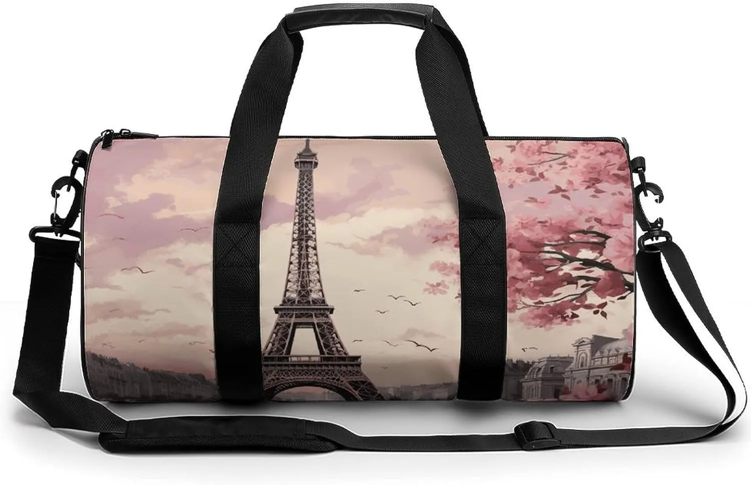 Romantic Paris Tower Gym Bag Small Travel Duffle Bag with Compartment Carry On Weekender Bag for Women Men
