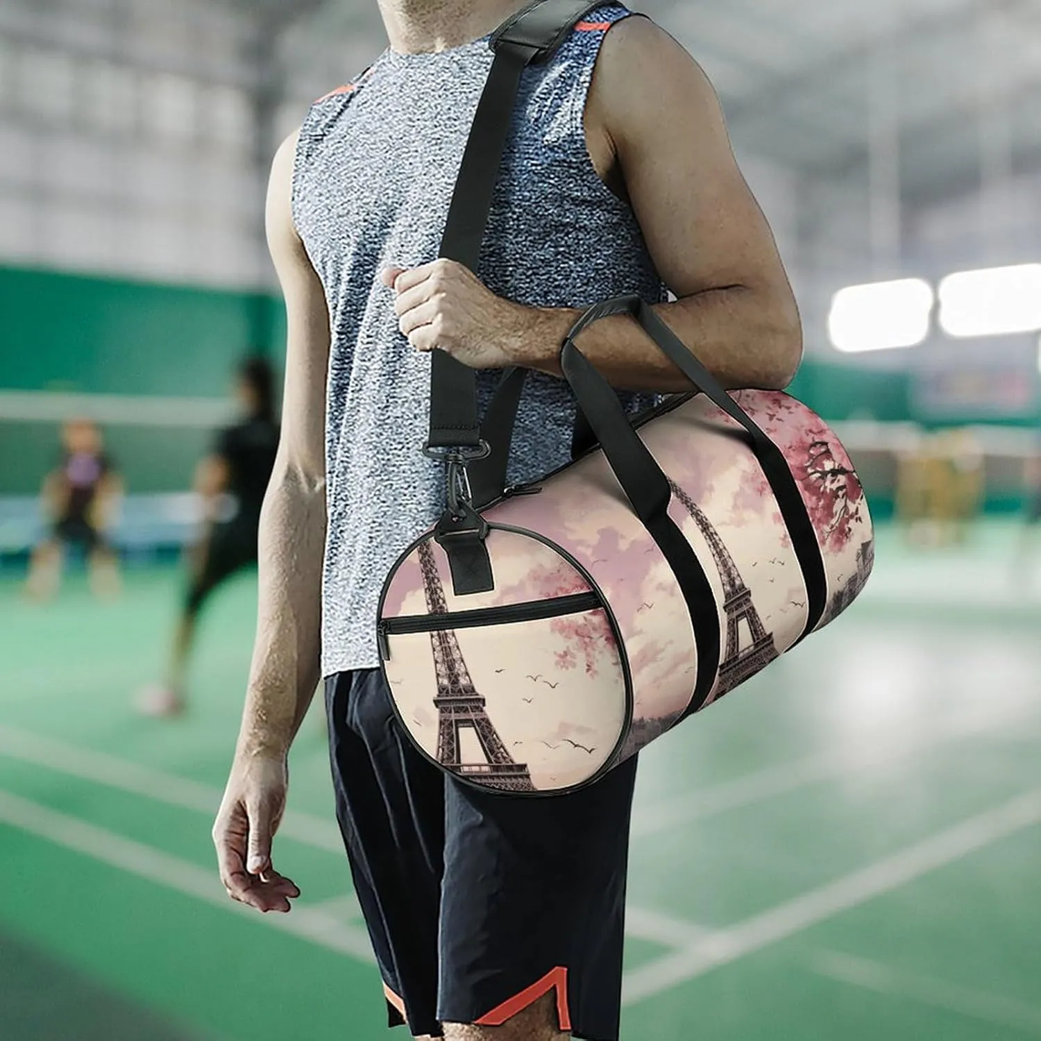 Romantic Paris Tower Gym Bag Small Travel Duffle Bag with Compartment Carry On Weekender Bag for Women Men