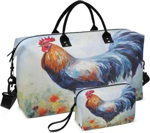 Rooster Flora Colorful Sports Gym Bag for Women Men Travel Duffel Bag Weekend Overnight Carry on Bag with Toiletry Bag Yoga Bag for Workout Swimming Yoga Plane Hospital