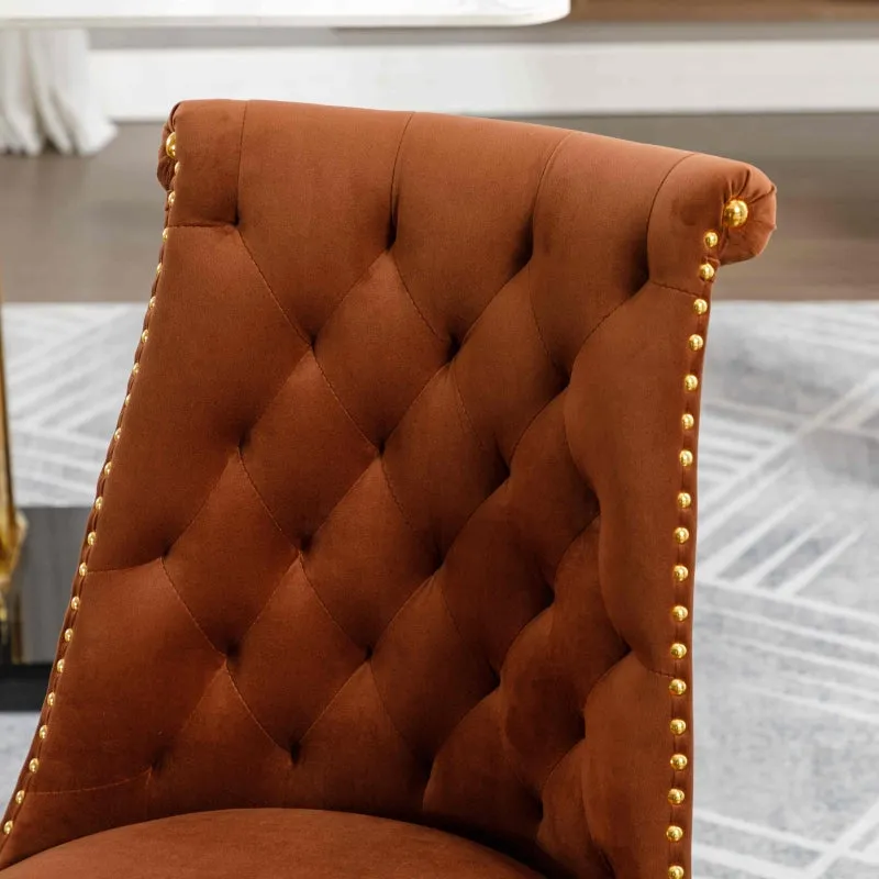Rootz Set of 2 Velvet Chairs - Comfortable Armchair - Elegant Seating - Ergonomic Comfort - Gold Metal Legs - 43.9cm x 62cm x 87.5cm