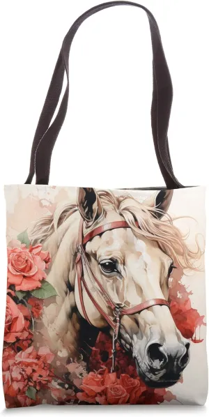 Rose Flower Watercolor Buckskin Horse Tote Bag