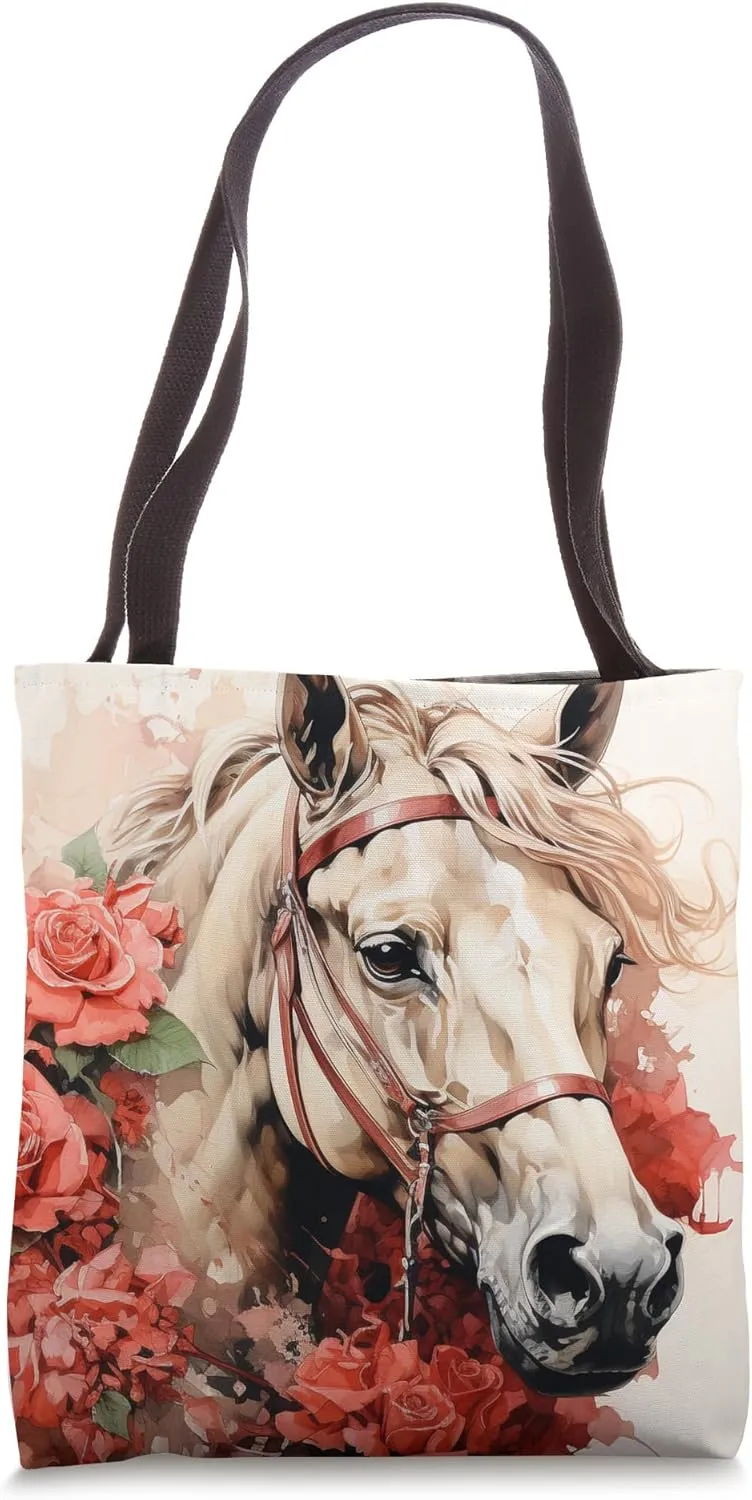 Rose Flower Watercolor Buckskin Horse Tote Bag