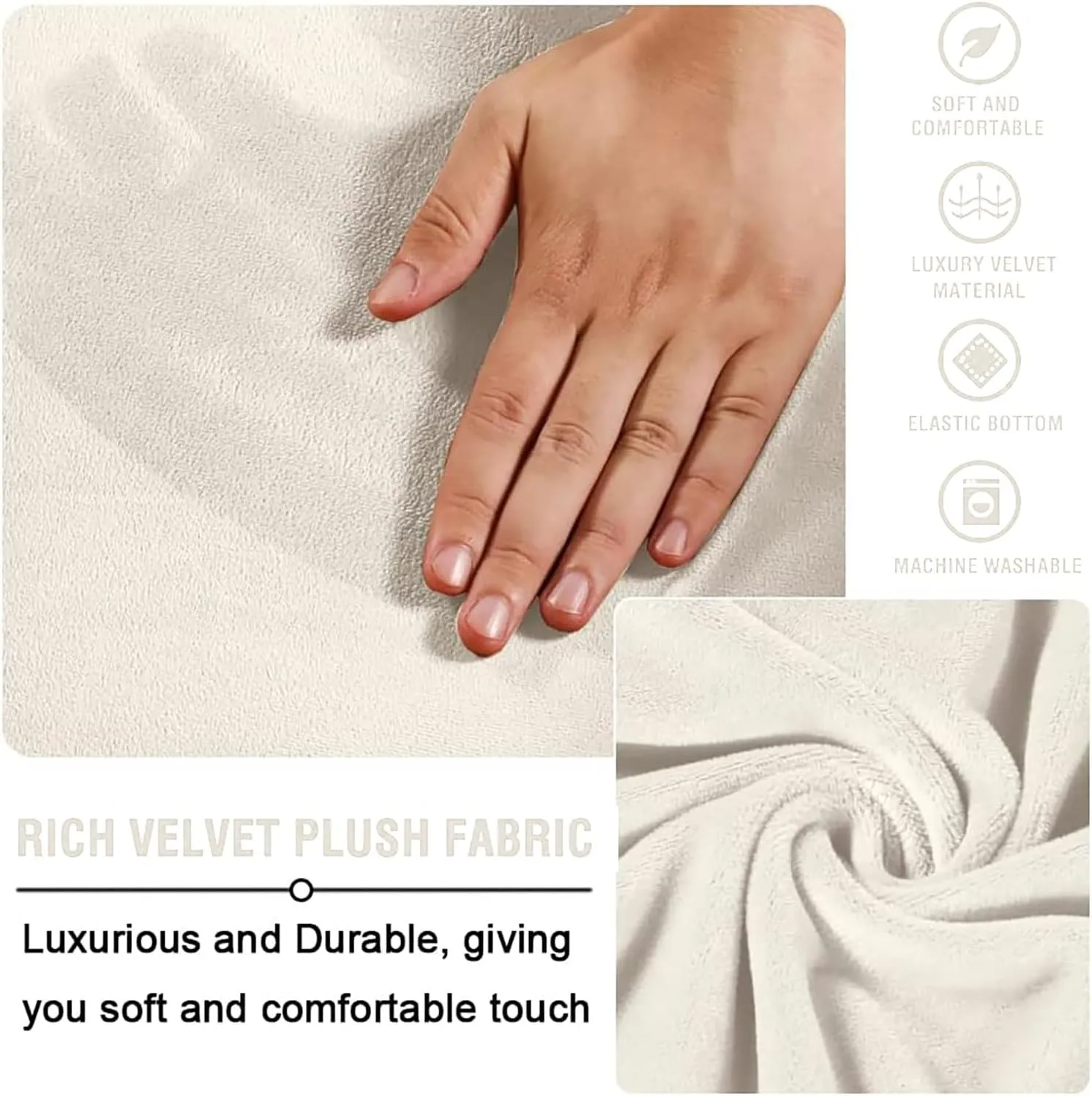 Round Ottoman Covers, High Stretchy Ottoman Slipcover Protector for Footrest Foot Stool Furniture Soft Plush Velvet Ottoman Covers with Elastic Bottom (Cream, Medium)