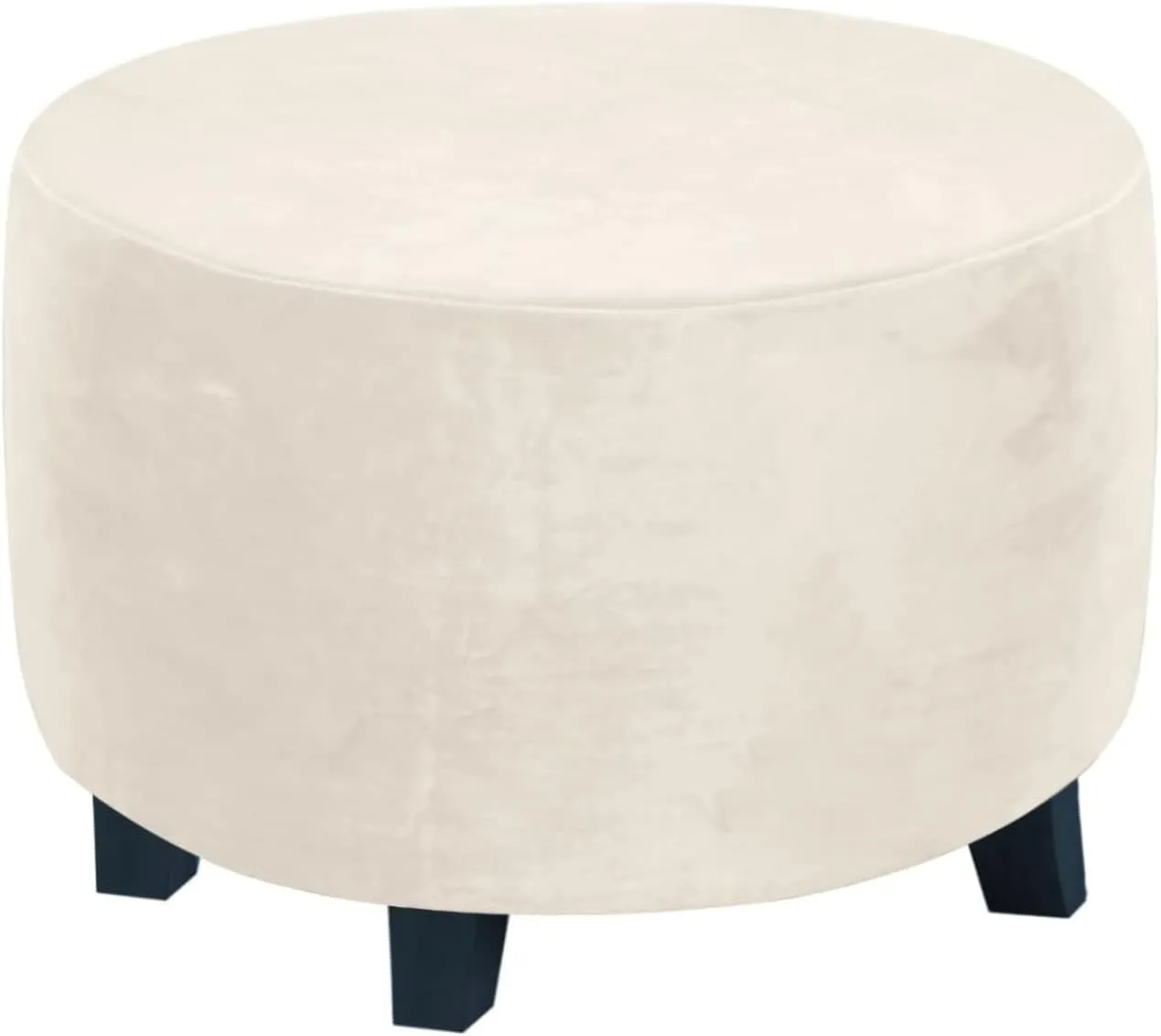 Round Ottoman Covers, High Stretchy Ottoman Slipcover Protector for Footrest Foot Stool Furniture Soft Plush Velvet Ottoman Covers with Elastic Bottom (Cream, Medium)