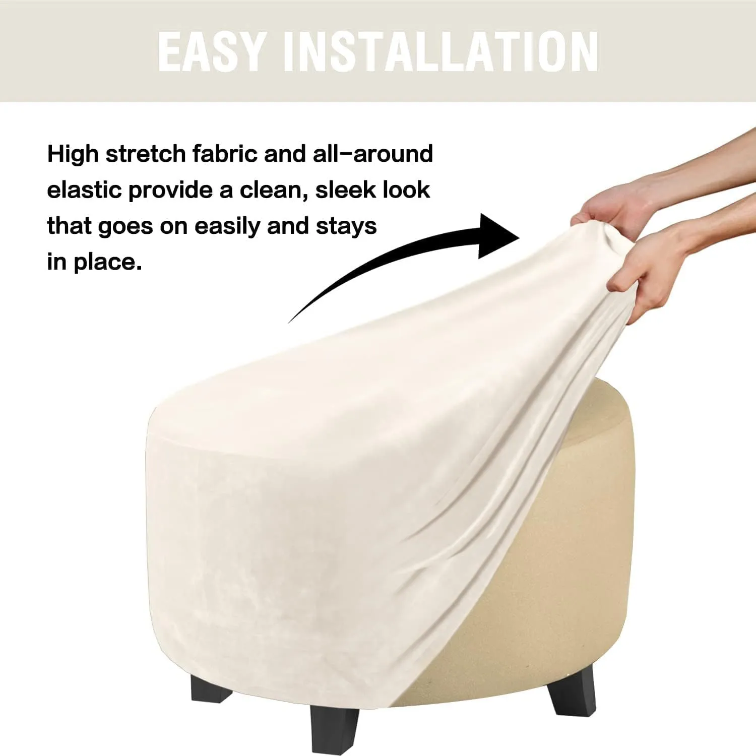 Round Ottoman Covers, High Stretchy Ottoman Slipcover Protector for Footrest Foot Stool Furniture Soft Plush Velvet Ottoman Covers with Elastic Bottom (Cream, Medium)