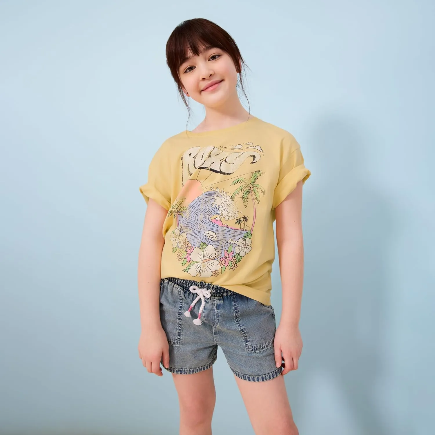 Roxy Girls' Short Sleeve Oversized Fit Logo Tee, Crew Neck Graphic T-Shirt, Soft & Comfortable
