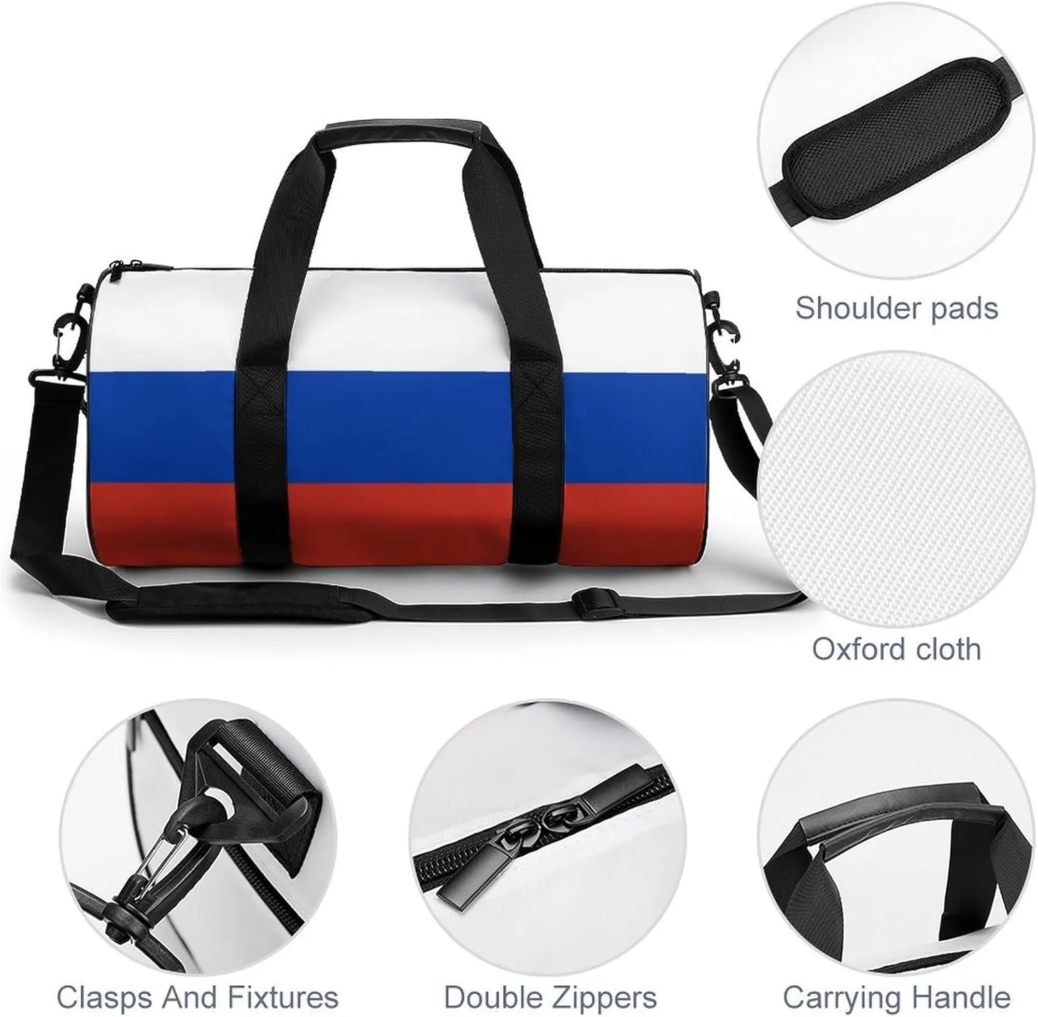 Russia Flag Gym Bag for Men Women with Dry Wet Separation Sports Travel Duffel