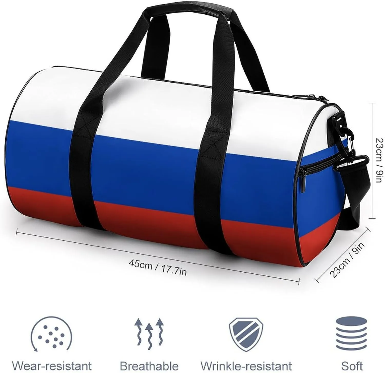 Russia Flag Gym Bag for Men Women with Dry Wet Separation Sports Travel Duffel