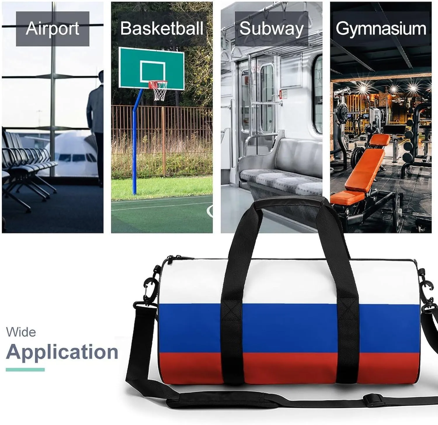 Russia Flag Gym Bag for Men Women with Dry Wet Separation Sports Travel Duffel