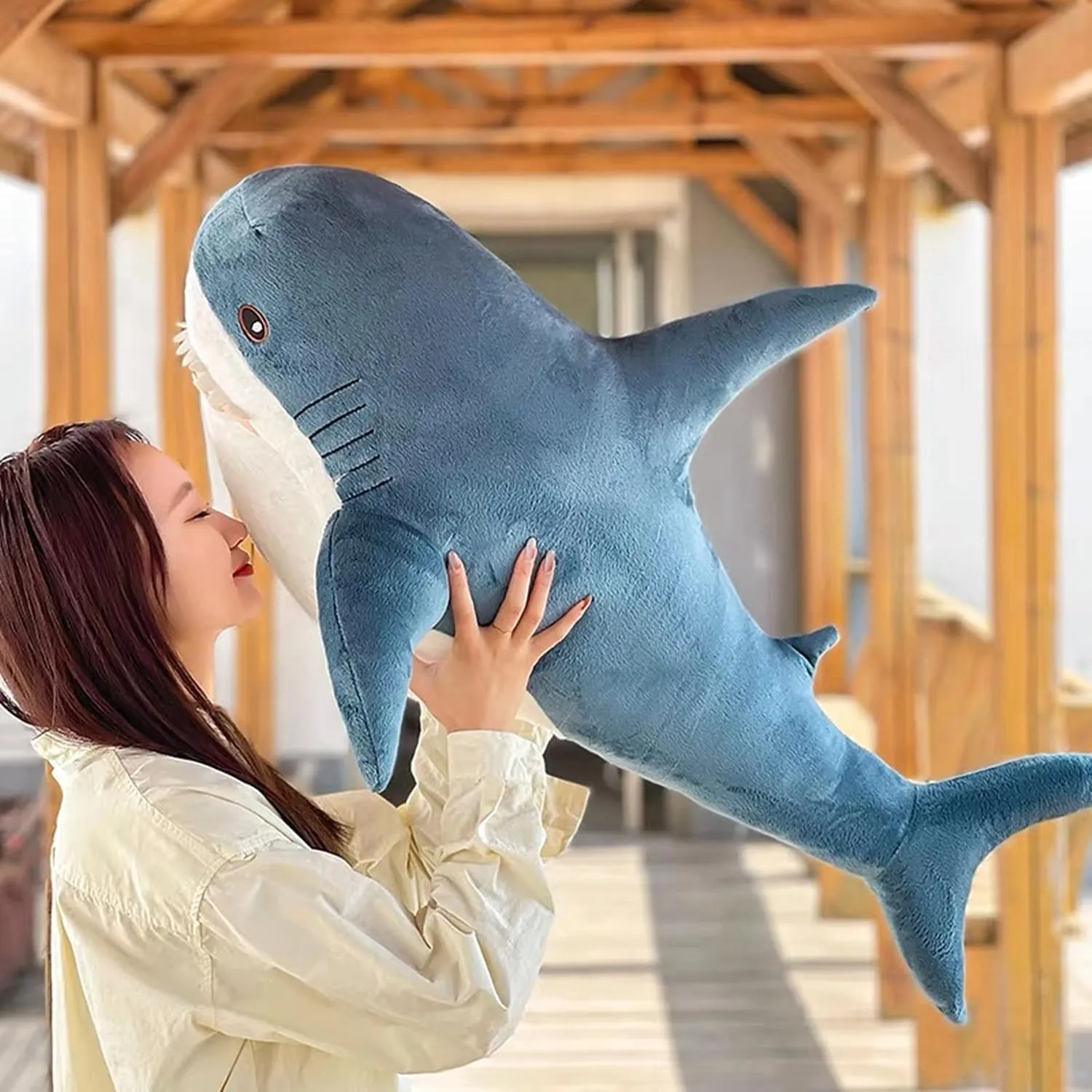 Ryttir 47.2" XXXL Giant Shark Plush Stuffed Animal - Extra Soft & Chubby Stress Relief Pillow, Kids Room Decor, for Women & Teens (Blue Fuzzy Shark)