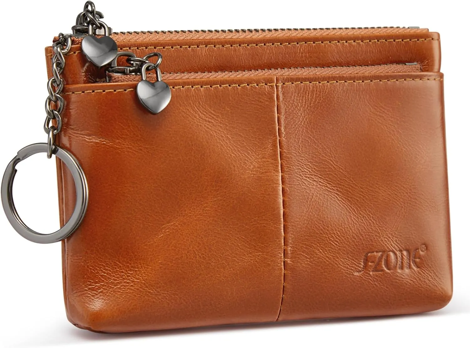S-ZONE Genuine Leather Coin Purse Women Small Change Wallet Pouch Card Holder with Keychain Gift Box