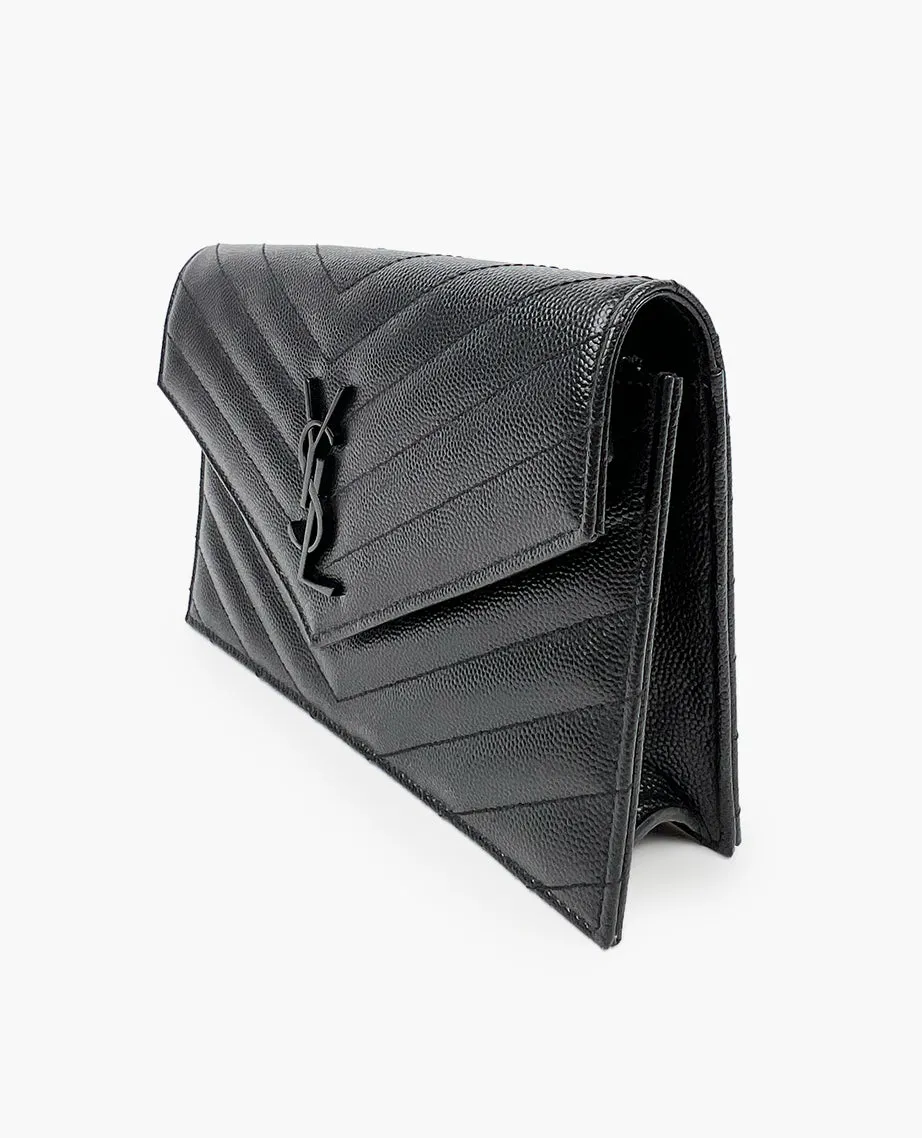 Saint Laurent Cassandre Matelasse Envelope WOC In Grain Embossed Leather All Black