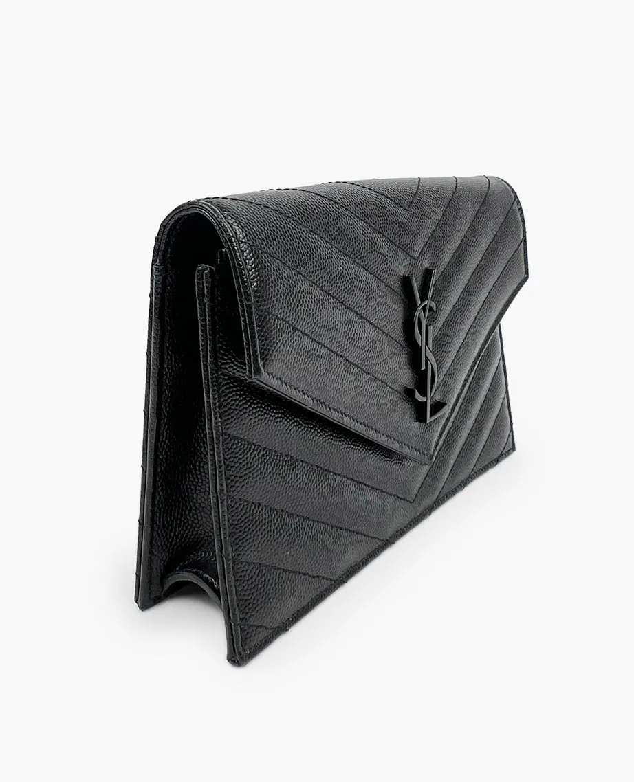 Saint Laurent Cassandre Matelasse Envelope WOC In Grain Embossed Leather All Black