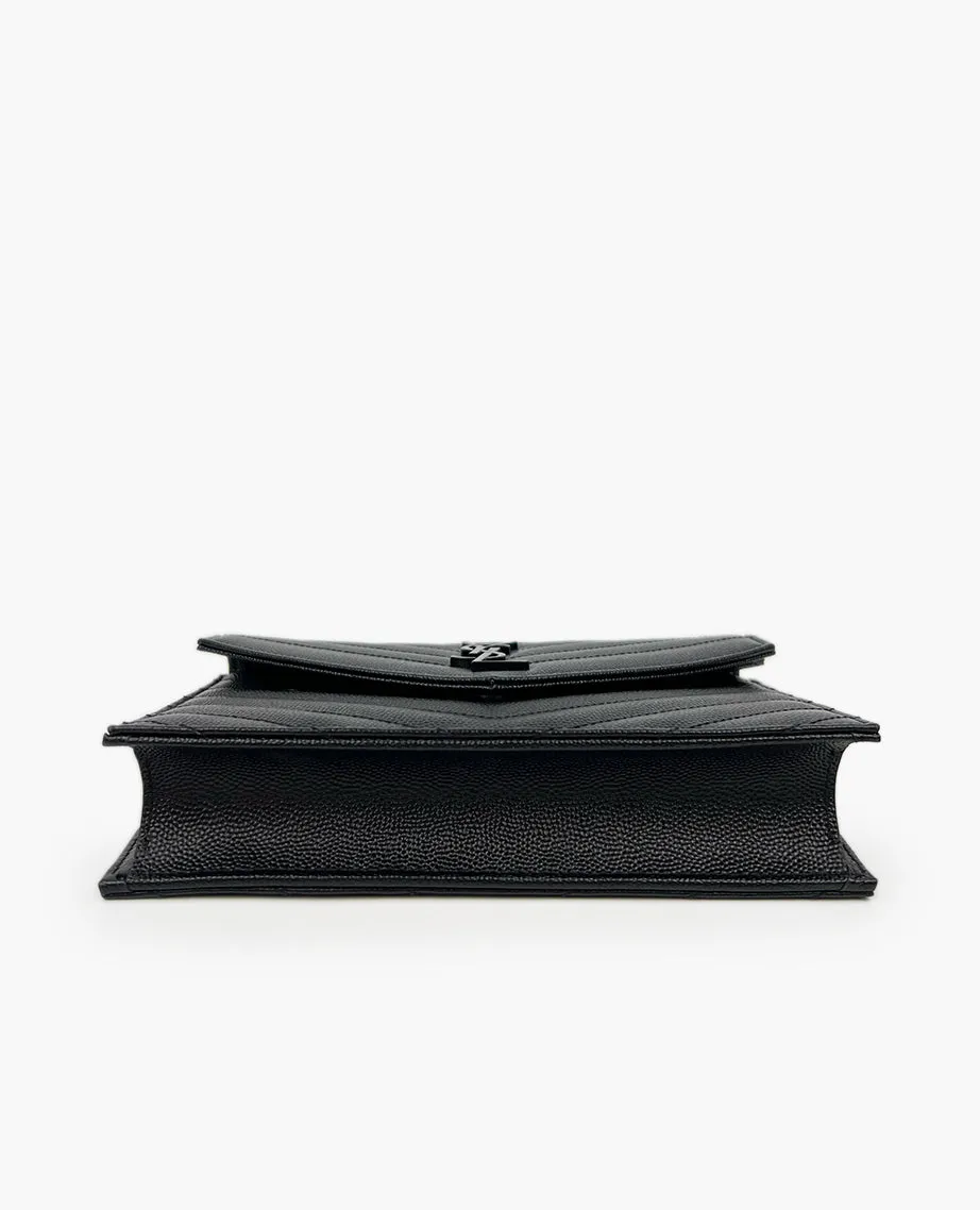 Saint Laurent Cassandre Matelasse Envelope WOC In Grain Embossed Leather All Black