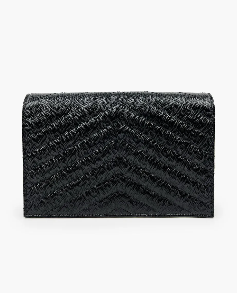 Saint Laurent Cassandre Matelasse Envelope WOC In Grain Embossed Leather All Black