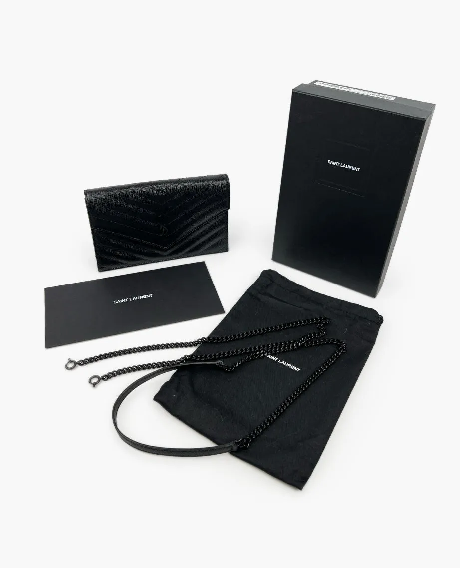 Saint Laurent Cassandre Matelasse Envelope WOC In Grain Embossed Leather All Black