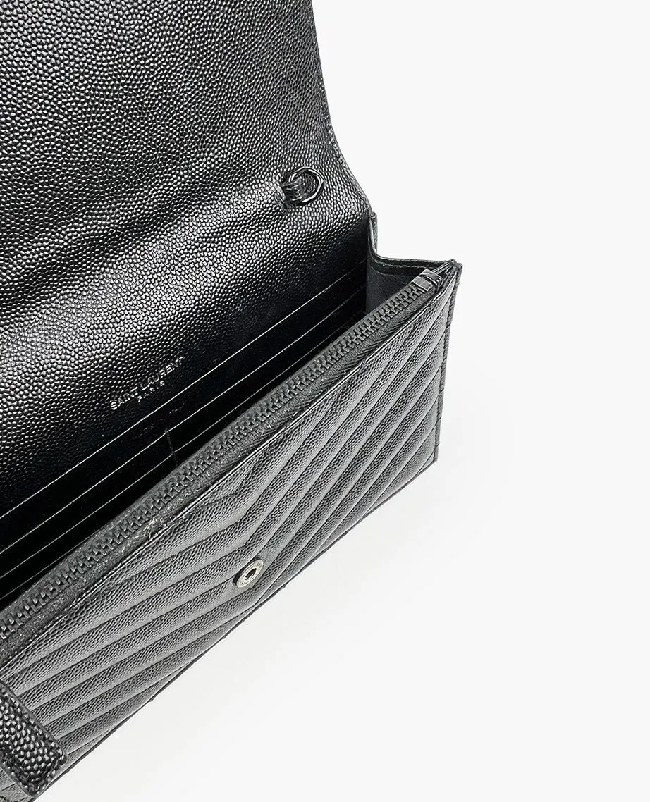 Saint Laurent Cassandre Matelasse Envelope WOC In Grain Embossed Leather All Black
