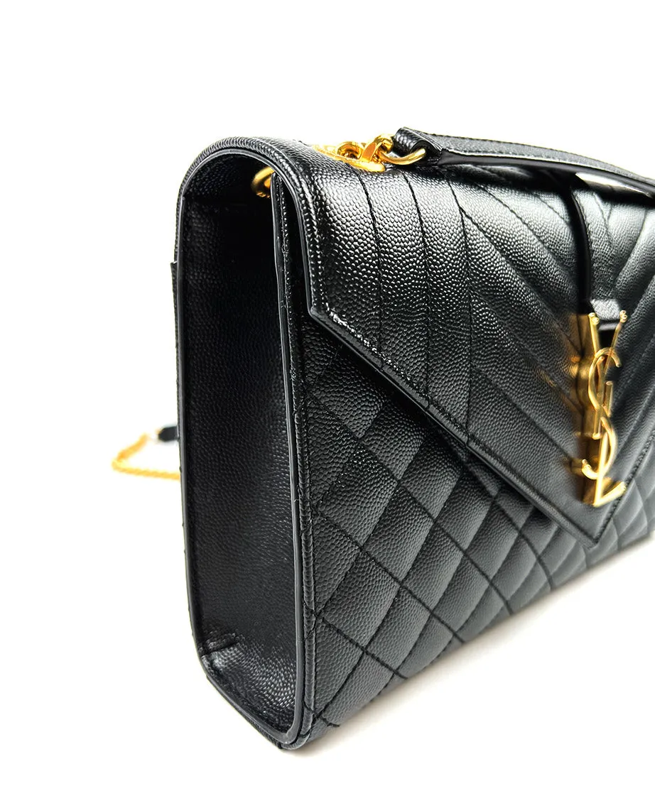 Saint Laurent Envelope Medium Black Caviar Bag GHW