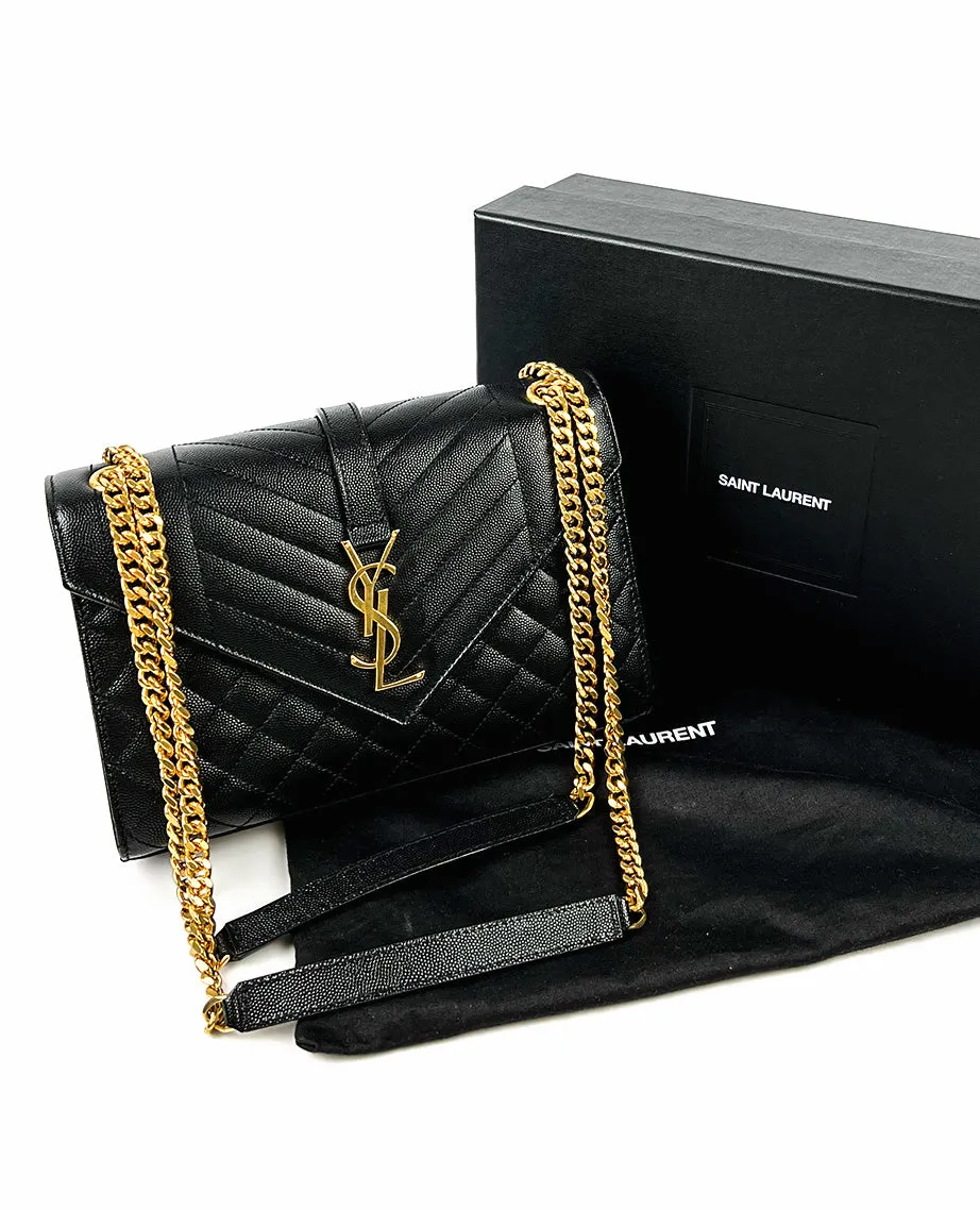 Saint Laurent Envelope Medium Black Caviar Bag GHW