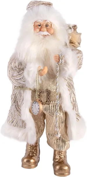 Santa Claus with Clock and Gifts Collectible Doll, Collectible Figurines, Christmas Ornament with Gifts Bag, Christmas Indoor Decorations and Gift 18" (45 cm)