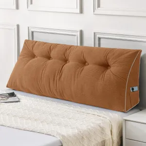 Sasttie Headboard Pillow Queen, Wedge Pillow Headboard for Sitting Up in Bed, Back-Rest Support Triangular Cushion for Reading - Features Removable Washable Cover, Caramel Colour