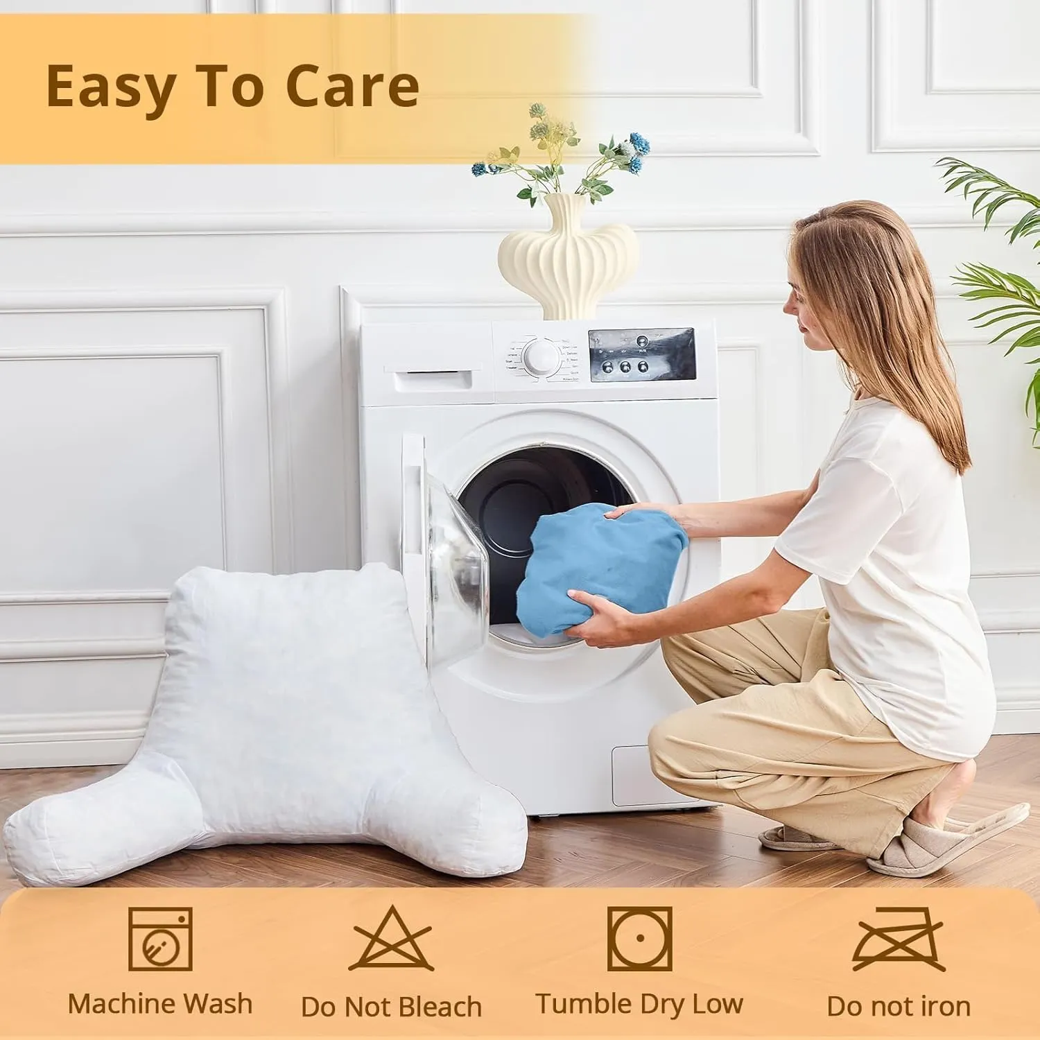 Sasttie Reading Pillow, Velvet Back Pillow for Bed Sitting Up, Adult Back-Rest Support Cushion with Arms for Sit Up on Couch, Sofa, and Floor, Dorm Essentials, Reading Accessories, Blue