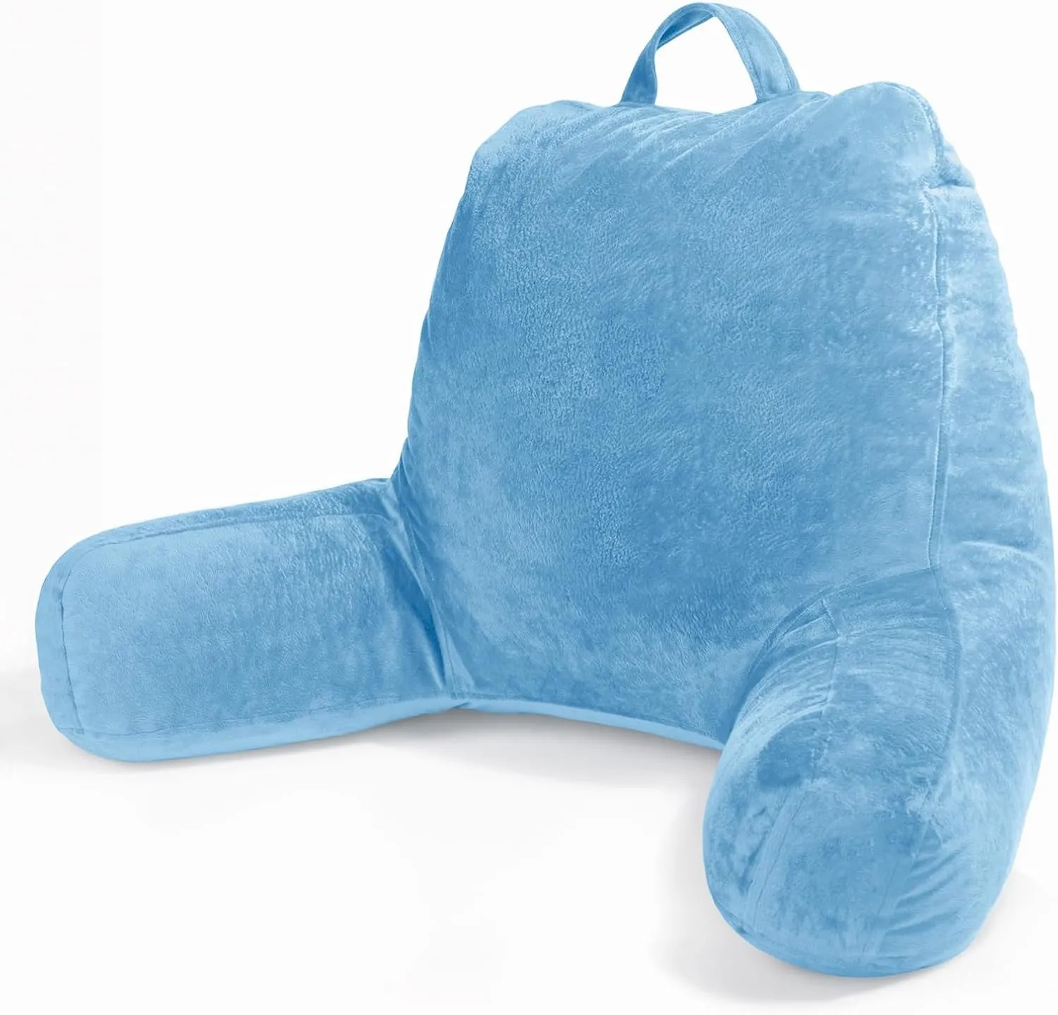 Sasttie Reading Pillow, Velvet Back Pillow for Bed Sitting Up, Adult Back-Rest Support Cushion with Arms for Sit Up on Couch, Sofa, and Floor, Dorm Essentials, Reading Accessories, Blue