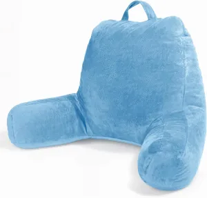 Sasttie Reading Pillow, Velvet Back Pillow for Bed Sitting Up, Adult Back-Rest Support Cushion with Arms for Sit Up on Couch, Sofa, and Floor, Dorm Essentials, Reading Accessories, Blue