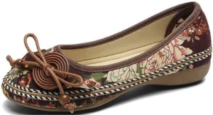 SATUKI Handmade Embroidered Canvas Shoes for Women, Slip-On Casual Loafer Flat Floral Shoes