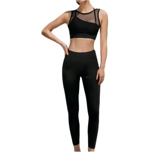 Seamless Gym Yoga Suit Fashion Sheer Mesh Patchwork Top Leggings Fitness Push Up Running Sports Dance Training Two Piece Set