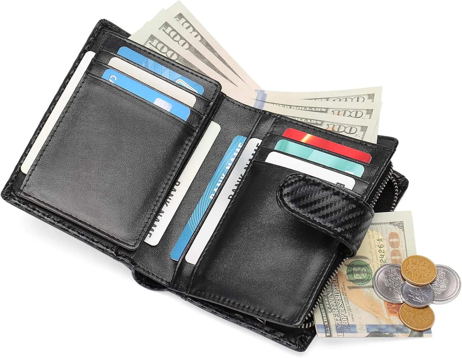 SENDEFN Men's Wallet Genuine Leather Wallets for Men RFID Blocking Card Holder with Zipper Coin Purse