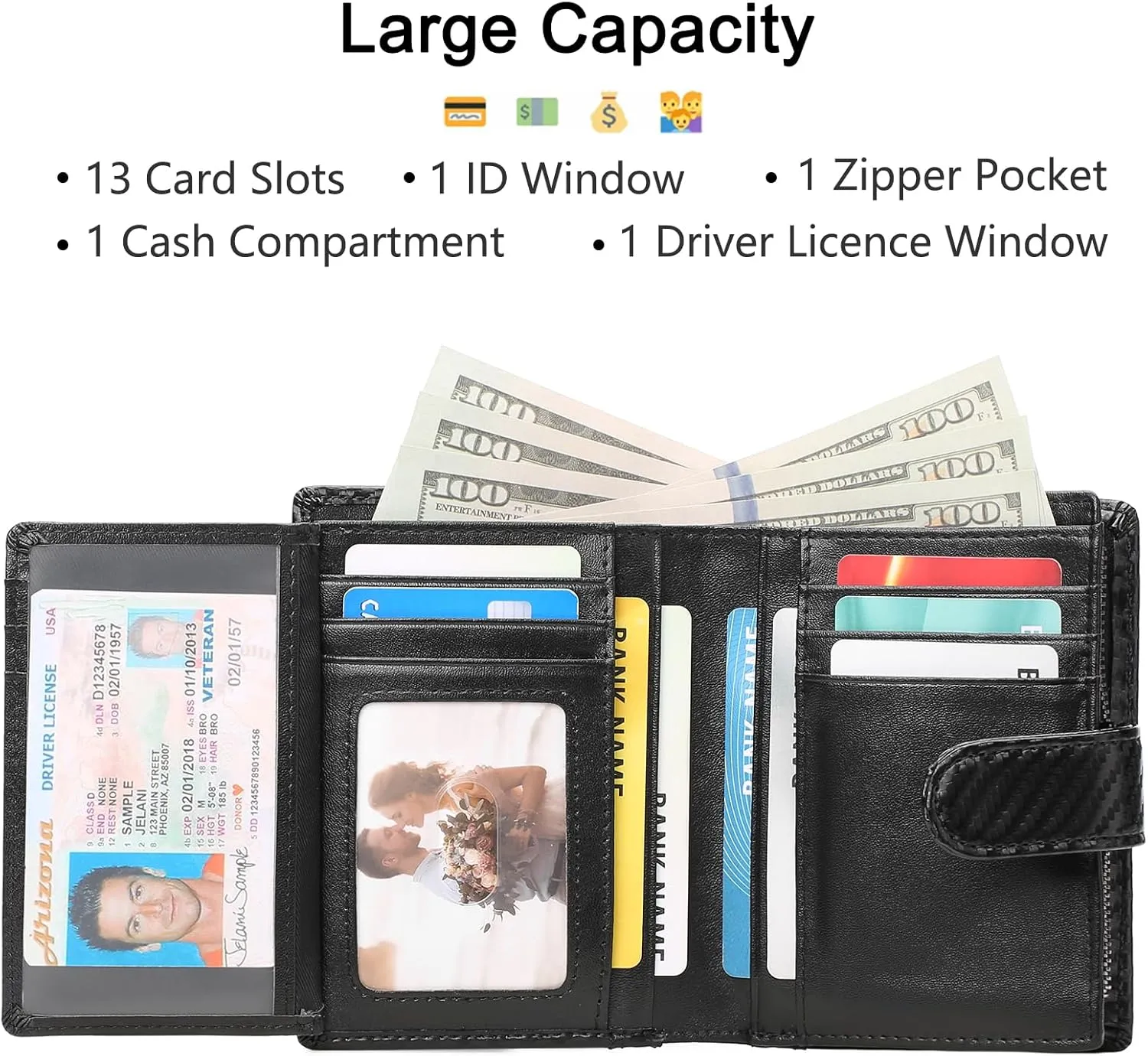 SENDEFN Men's Wallet Genuine Leather Wallets for Men RFID Blocking Card Holder with Zipper Coin Purse