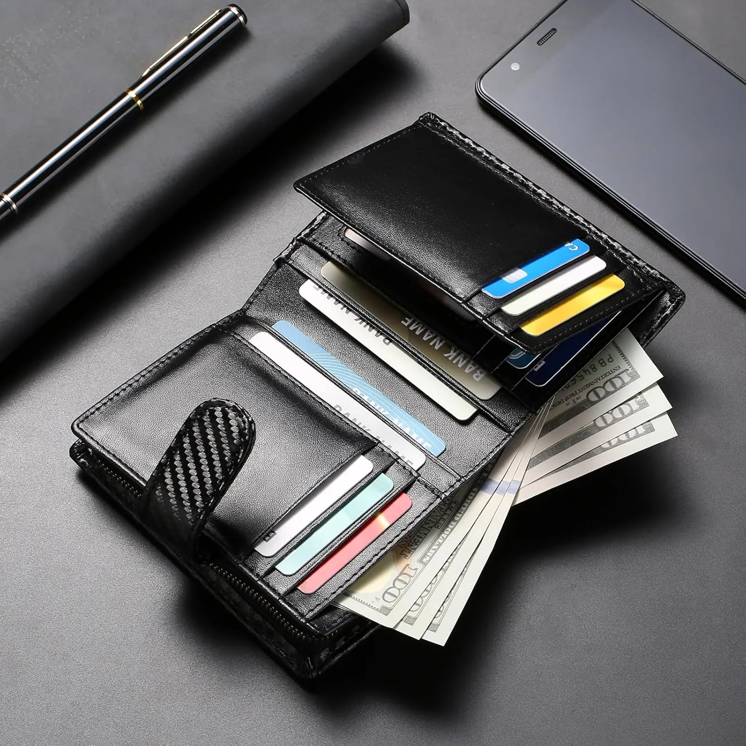 SENDEFN Men's Wallet Genuine Leather Wallets for Men RFID Blocking Card Holder with Zipper Coin Purse