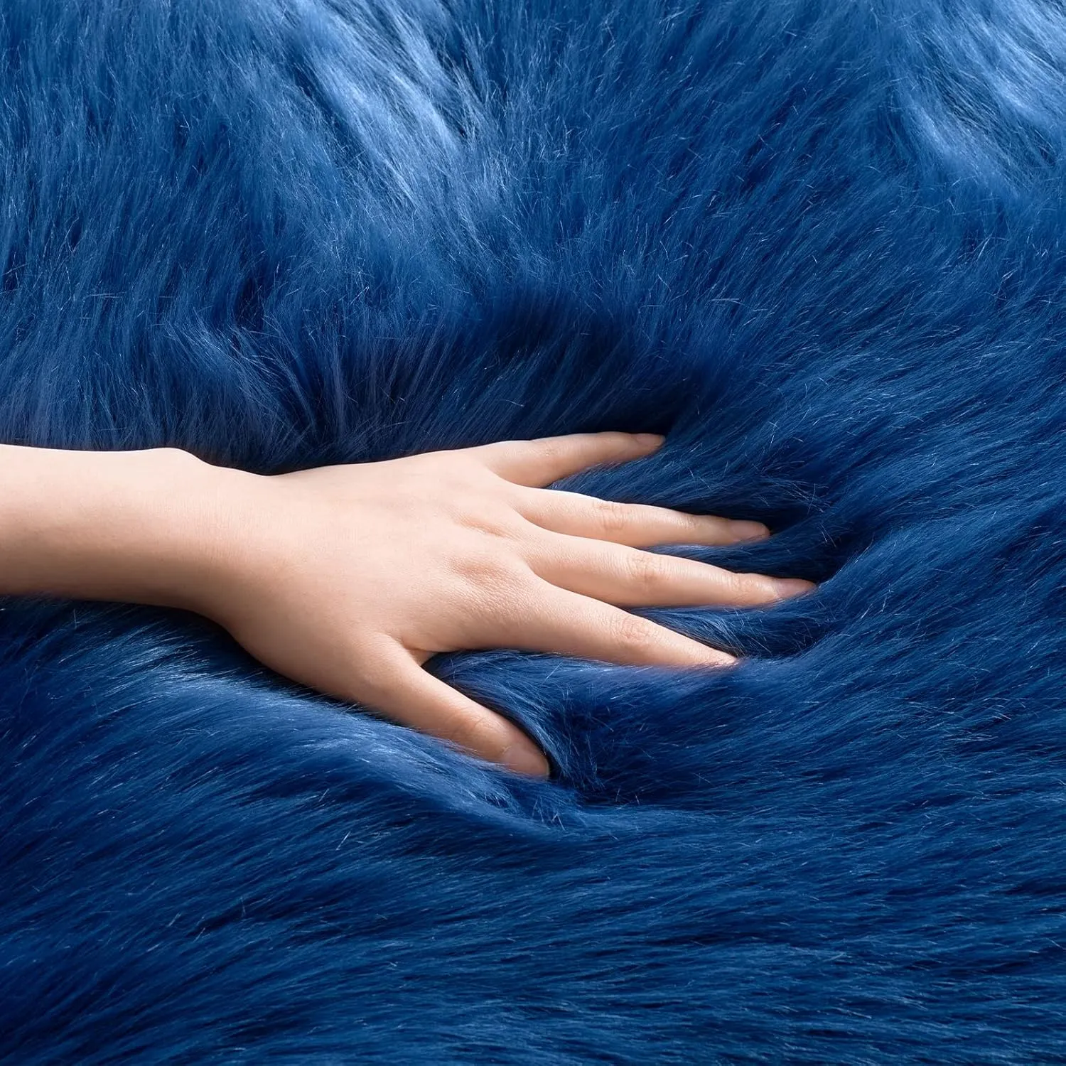 SERISSA Ultra Soft Fluffy Rug Dark Blue Faux Sheepskin Fur Rug Shaggy Couch Cover Furry Carpet for Kids Room Bedroom Living Room Runner, 2x6 Feet (Sheepskin Shape,Dark Blue)