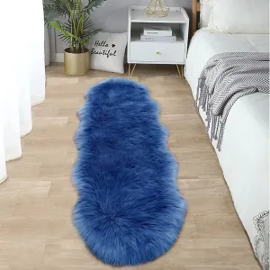 SERISSA Ultra Soft Fluffy Rug Dark Blue Faux Sheepskin Fur Rug Shaggy Couch Cover Furry Carpet for Kids Room Bedroom Living Room Runner, 2x6 Feet (Sheepskin Shape,Dark Blue)