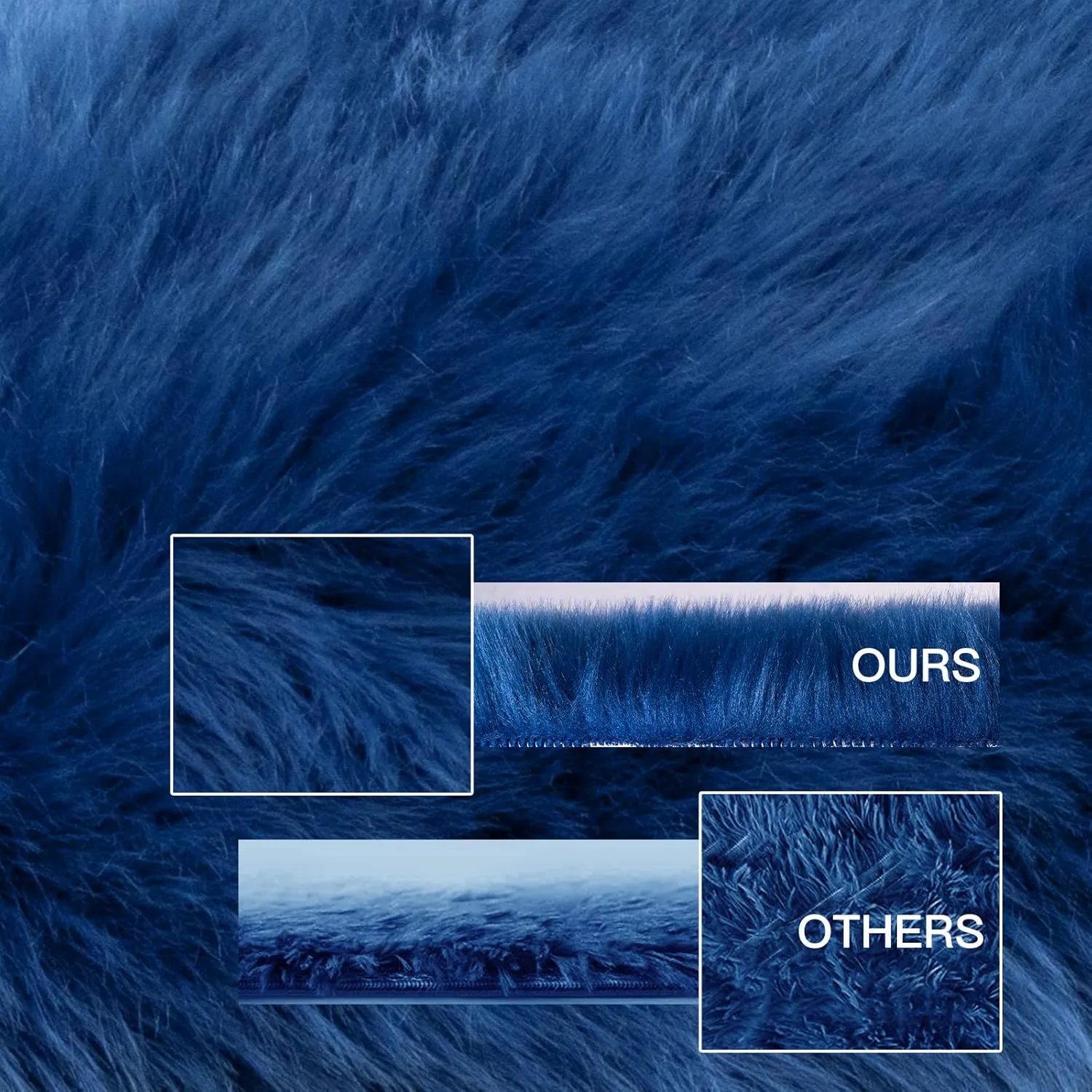 SERISSA Ultra Soft Fluffy Rug Dark Blue Faux Sheepskin Fur Rug Shaggy Couch Cover Furry Carpet for Kids Room Bedroom Living Room Runner, 2x6 Feet (Sheepskin Shape,Dark Blue)