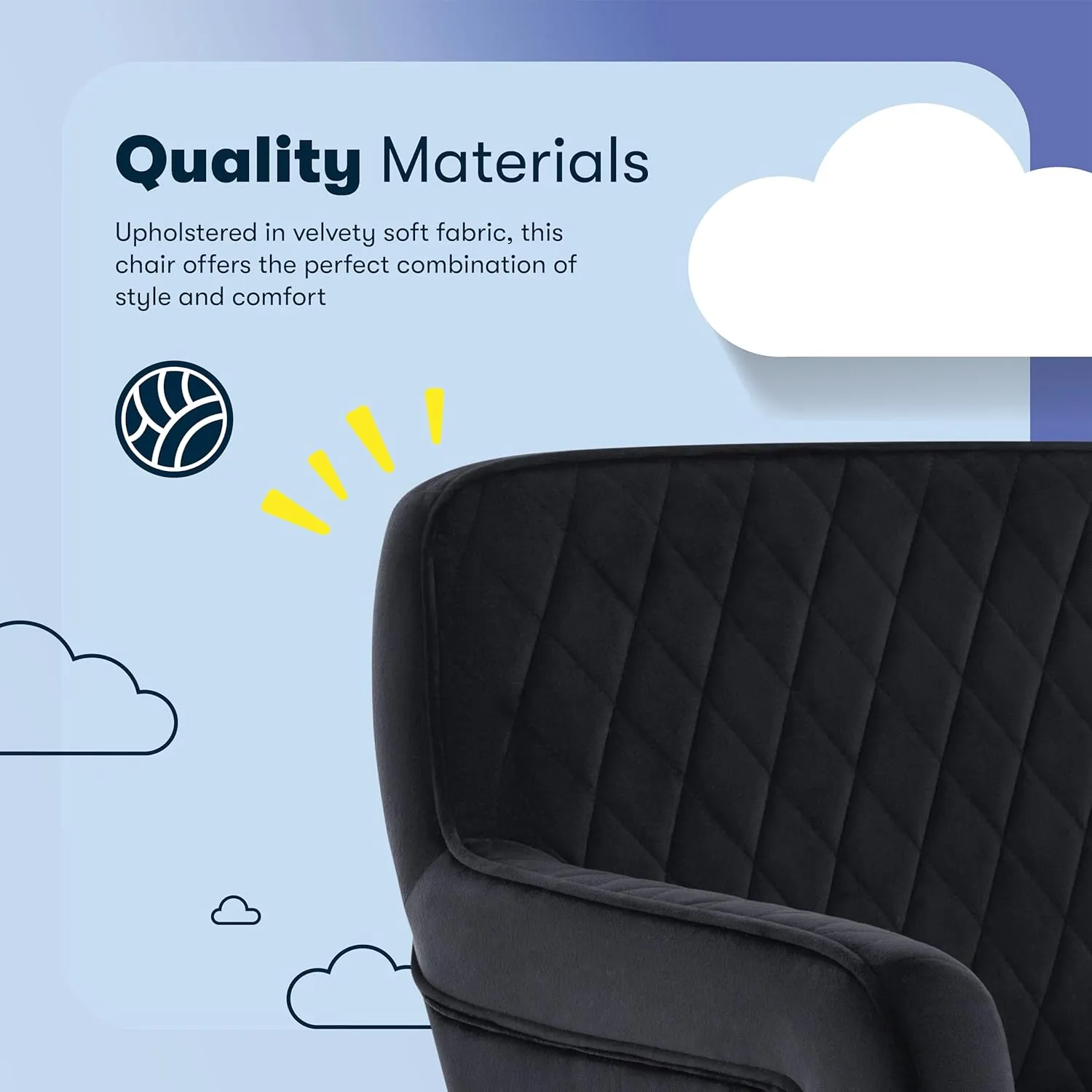 Serta Ashleigh Modern Office Chair, Diamond-Tufted Design, Pocket Coil Seat Cushion, Stylish Mid-Century Accent Armchair, Women's Vanity or MakeupChair, Chrome Swivel Base, Black Velvet Fabric