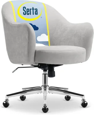 Serta Mia Modern Office Chair, Low-Back Barrel Design, Pocket Coil Seat Cushion, Mid-Century Accent Armchair, Women’s Vanity or MakeupChair, Swivel Chrome Metal Base, Light Gray Velvet Fabric