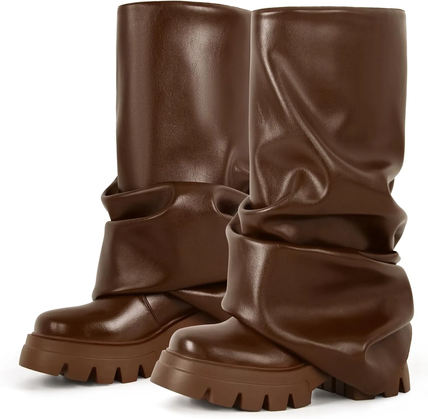 sexytag Women's Metallic Boots Slouchy Foldover Platform Round Toe Western Pull-On Fashion Boots