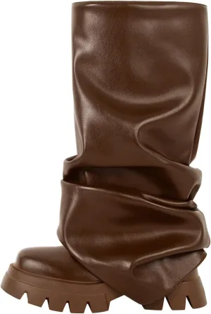 sexytag Women's Metallic Boots Slouchy Foldover Platform Round Toe Western Pull-On Fashion Boots