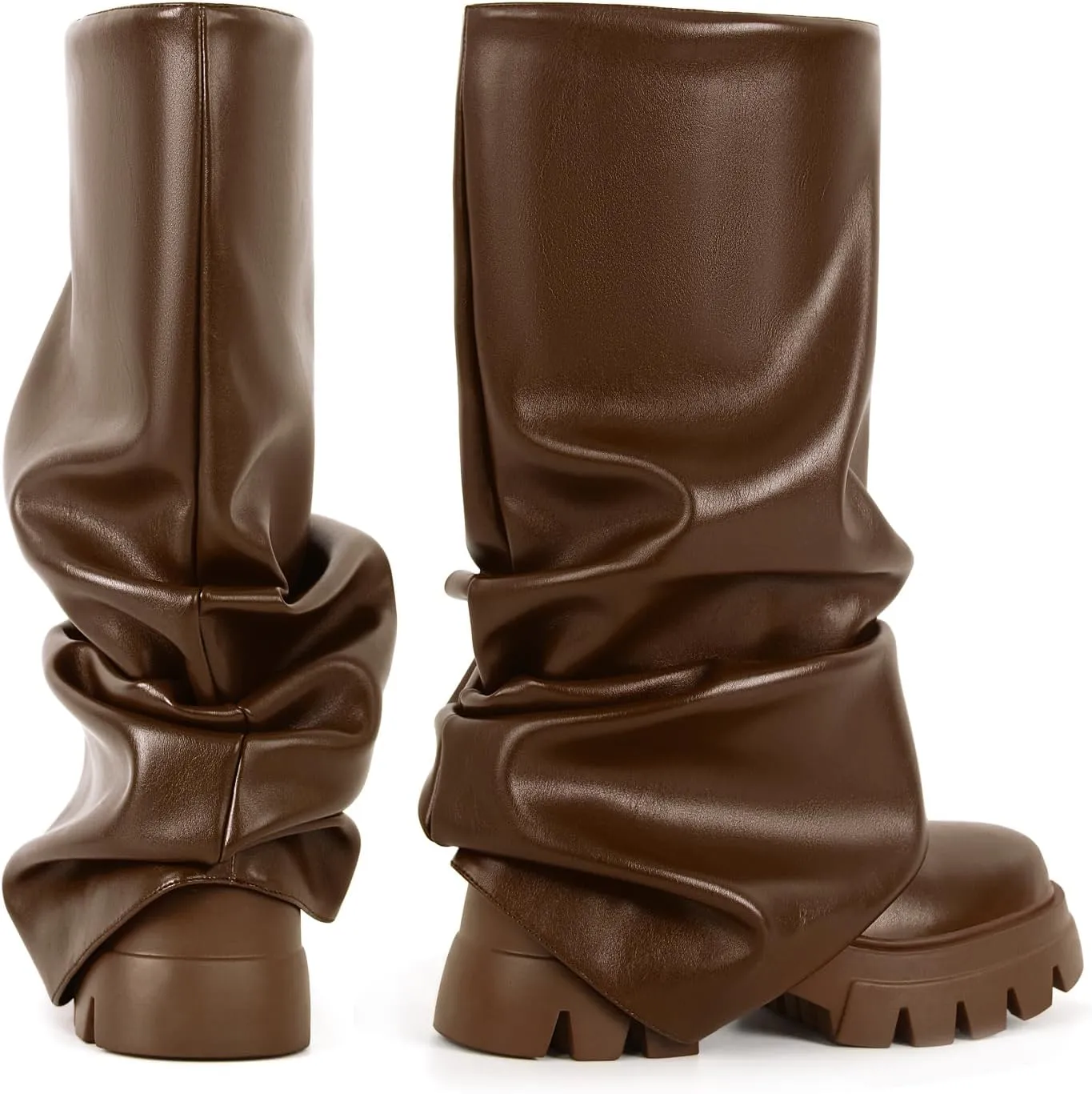 sexytag Women's Metallic Boots Slouchy Foldover Platform Round Toe Western Pull-On Fashion Boots
