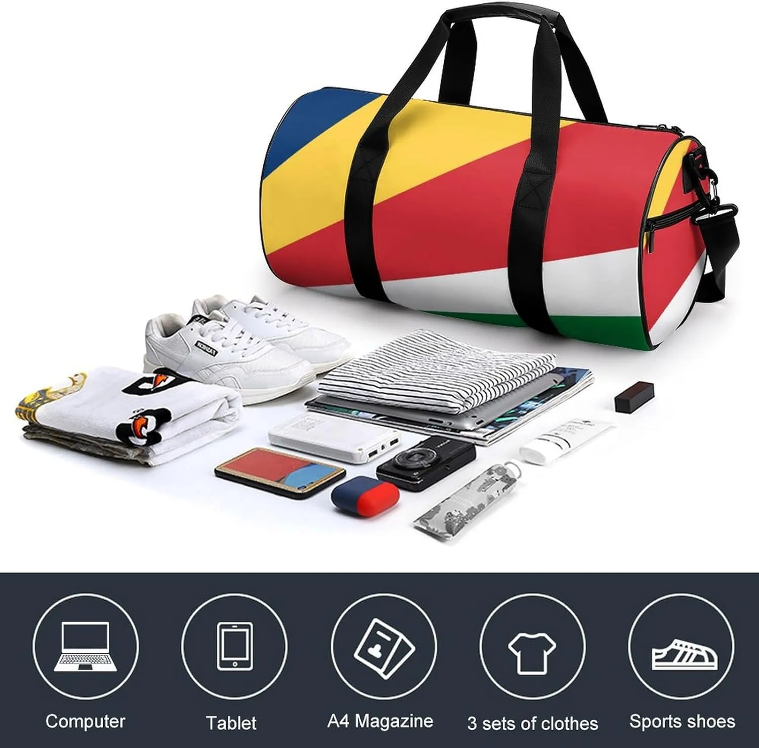Seychelles Flag Sports Duffel Bag for Boys Girls Dry Wet Separation Overnight Gym Bag