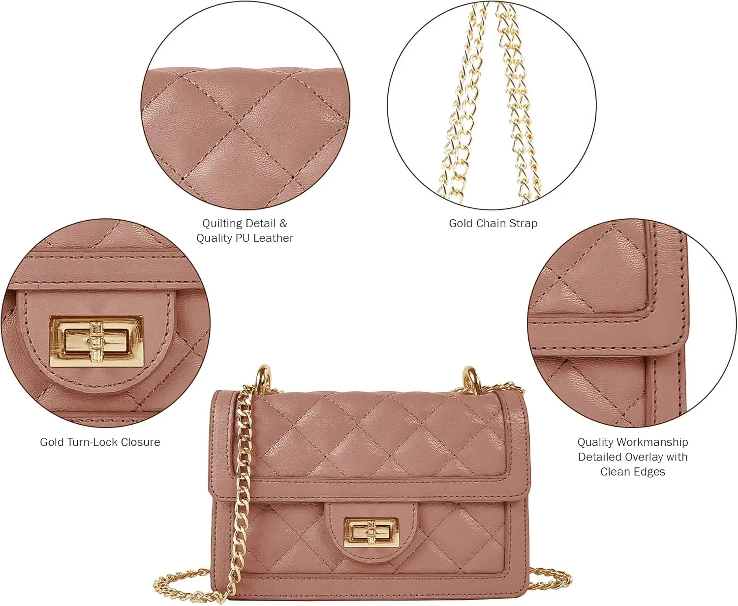 SG SUGU Small Quilted Crossbody Bag, Trendy Designer Mini Shoulder Bag, Phone Wallet Purse for Women