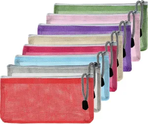 Shappy 8 Pieces Mesh Makeup Bag Cosmetics Pouch Zipper Carry Bag nylon Mesh Compact Travel Pouch Organizer for Toiletry and Cosmetics, 8 Colors