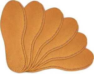 Shoe Insoles Set, 6 Pair Pack Natural Leather with Cork Underlayer for Men and Women, Replacement Inserts, Kaps Leather Cork (Men / 8 US / 41 EUR)