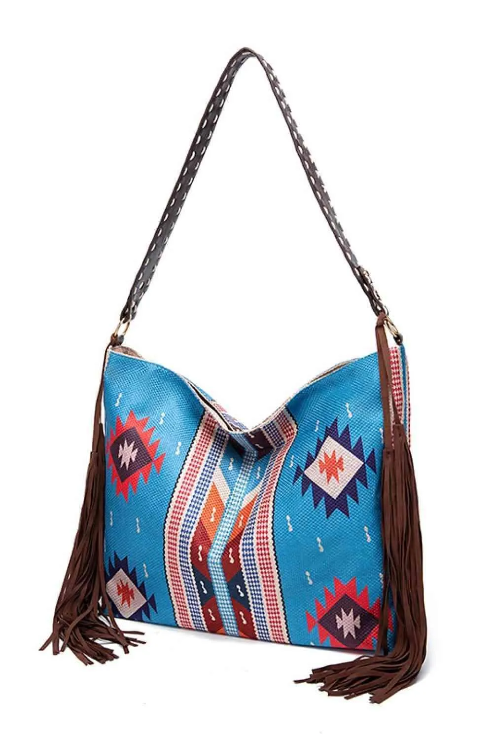 Side Tassel Adorn Geometric Canvas Tote Bag