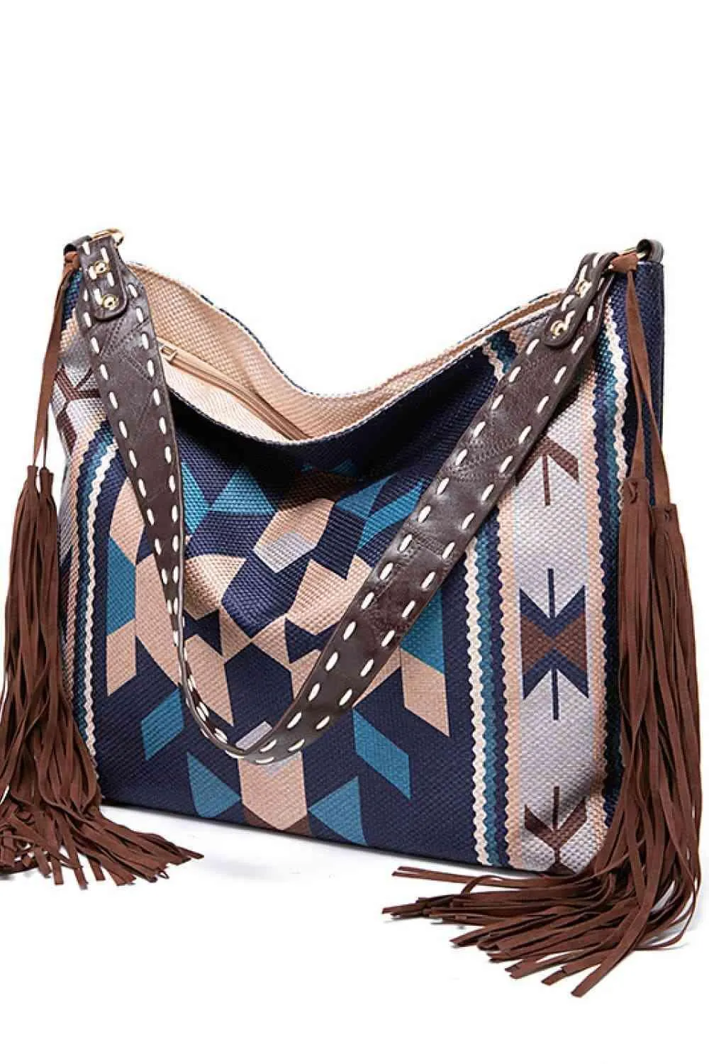 Side Tassel Adorn Geometric Canvas Tote Bag